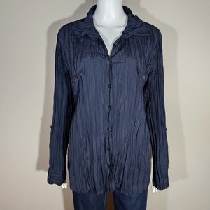 (EUC) CHICO'S Navy Blue Button Down Crinkle Shirt